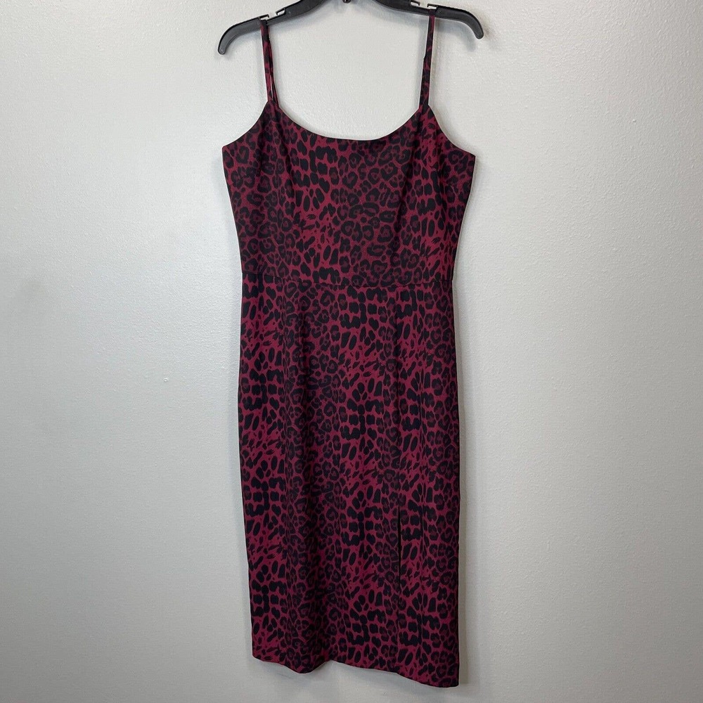 DRESS THE POPULATION Shaireen Leopard Dress Womens Large Burgundy Sleeveless
